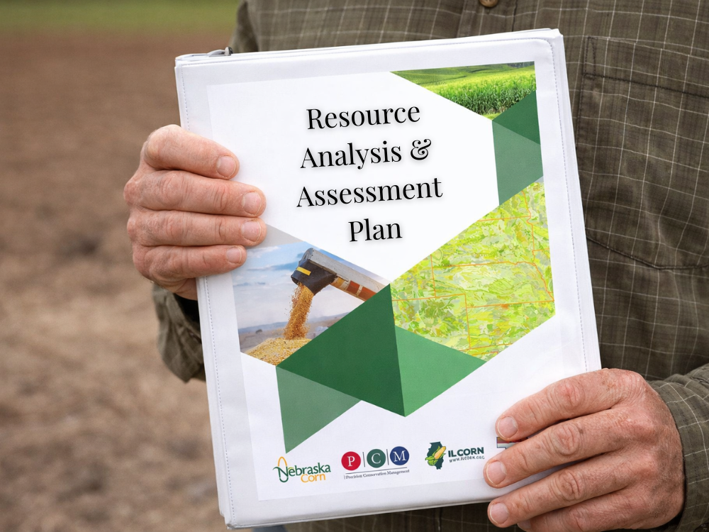 AI generated image of a farmer holding a report binder